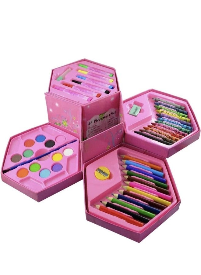 KARIC Colors Box Color Pencil,Crayons,Water Color,Sketch Pens Set Of 46 Pieces Color&Design For Kids Creativity,Multicolor, coloring - Image 1